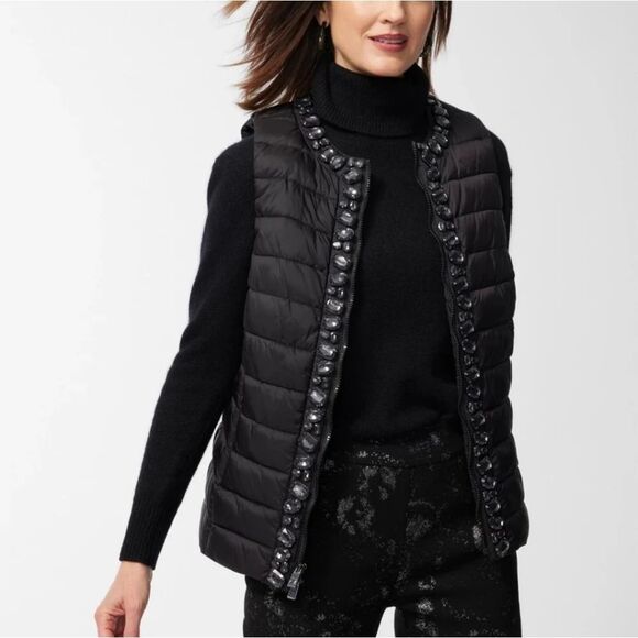 Chico's Black Embellished Puffer Vest - Picture 3 of 10